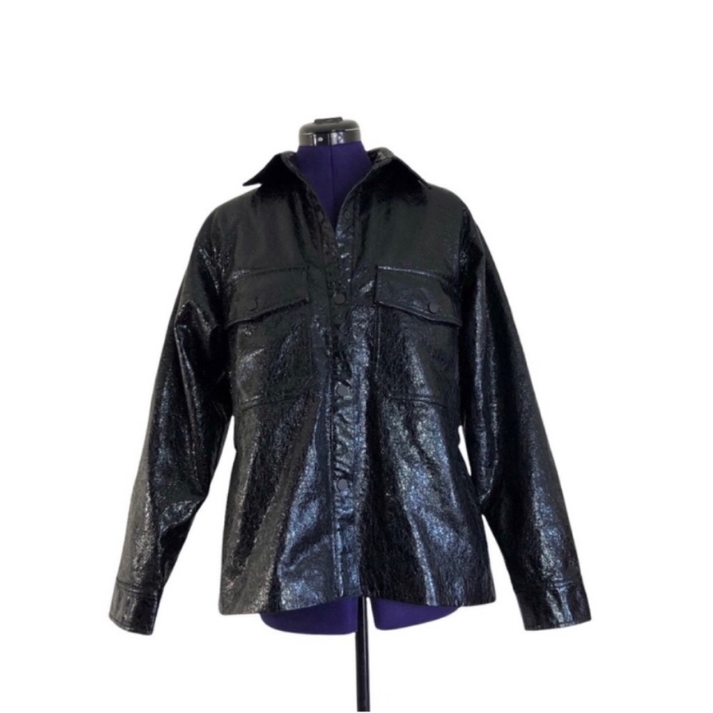 Fashion Nova Black Shiny Snake Skin Jacket